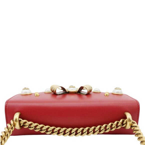 Gucci Pearly Peony Leather Chain Shoulder Bag Red 432281 - Picture 5 of 13